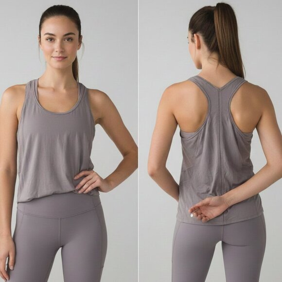 lululemon athletica Tops - Lululemon Grey Mesh Side Racerback Tank Top Lightweight Workout Women's Large